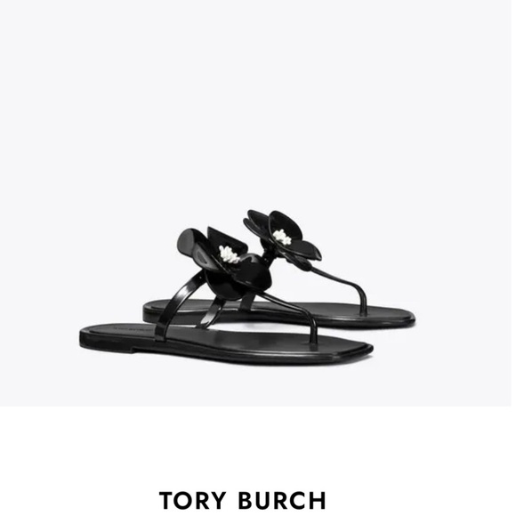 ***New****Tory Burch Perfect Black Flower Jelly Sandals - Picture 14 of 15